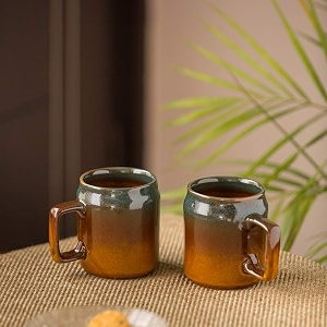 exclusivelane 39amber amp teal39 studio pottery chai tea cups set amp ceramic coffee mugs set of 2 350 ml microwave amp dishwasher safe - tea mugs ceramic mugs designer cups and mugs coffee cup milk mugs