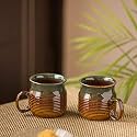 ExclusiveLane 'Amber &amp; Teal' Studio Pottery Chai Tea Cups Set &amp; Ceramic Coffee Mugs Set of 2 (280 ML, Microwave &amp; Dishwasher Safe) - Tea Mugs Ceramic Mugs Designer Cups and Mugs Coffee Cup Milk Mugs