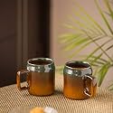 ExclusiveLane 'Amber &amp; Teal' Studio Pottery Chai Tea Cups Set &amp; Ceramic Coffee Mugs Set of 2 (350 ML, Microwave &amp; Dishwasher Safe) - Tea Mugs Ceramic Mugs Designer Cups and Mugs Coffee Cup Milk Mugs