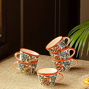 exclusivelane 39mughal bagheecha39 handpainted ceramic tea cups amp ceramic coffee mugs tea mugs set of 6 110 ml microwave safe dishwasher safe
