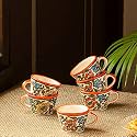 ExclusiveLane 'Mughal Bagheecha' Handpainted Ceramic Tea Cups &amp; Ceramic Coffee Mugs Tea Mugs (Set of 6, 110 ML, Microwave Safe, Dishwasher Safe)
