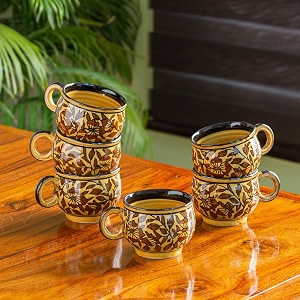 exclusivelane 39mughal floral39 handpainted ceramic tea cups set of 6 ceramic cups amp coffee mug 180 ml dishwasher amp microwave safe