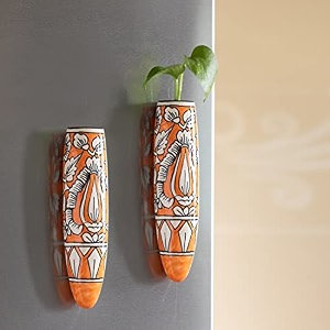 exclusivelane 39mughal heaven39 ceramic handpainted magnetic planters pot for fridge refrigerator magnet planter for home amp kitchen orange amp enamel white 19 x 15 x 72 inch 2 pieces