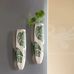 exclusivelane 39mughal heaven39 ceramic handpainted magnetic planters pot for fridge refrigerator magnet planter for home amp kitchen enamel white amp green 19 x 15 x 72 inch 2 pieces