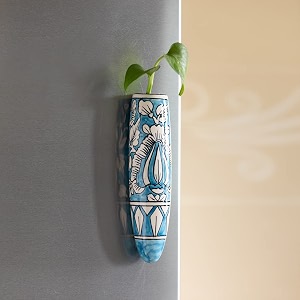 exclusivelane 39mughal heaven39 ceramic handpainted magnetic planters pot for fridge refrigerator magnet planter for home amp kitchen sky blue amp enamel white 19 x 15 x 72 inch 1 piece