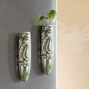 exclusivelane 39mughal heaven39 ceramic handpainted magnetic planters pot for fridge refrigerator magnet planter for home amp kitchen light grey amp enamel white 19 x 15 x 72 inch 2 pieces