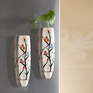 exclusivelane 39mughal heaven39 ceramic handpainted magnetic planters pot for fridge refrigerator magnet planter for home amp kitchen enamel white amp multicolour 19 x 15 x 72 inch 2 pieces