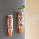 ExclusiveLane 'Mughal Heaven' Ceramic Handpainted Magnetic Planters Pot for Fridge Refrigerator Magnet Planter for Home &amp; Kitchen (Orange &amp; Enamel White, 1.9 x 1.5 x 7.2 Inch, 2 Pieces)