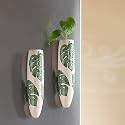ExclusiveLane 'Mughal Heaven' Ceramic Handpainted Magnetic Planters Pot for Fridge Refrigerator Magnet Planter for Home &amp; Kitchen (Enamel White &amp; Green, 1.9 x 1.5 x 7.2 Inch, 2 Pieces)