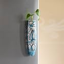 ExclusiveLane 'Mughal Heaven' Ceramic Handpainted Magnetic Planters Pot for Fridge Refrigerator Magnet Planter for Home &amp; Kitchen (Sky Blue &amp; Enamel White, 1.9 x 1.5 x 7.2 Inch, 1 Piece)