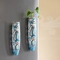 ExclusiveLane 'Mughal Heaven' Ceramic Handpainted Magnetic Planters Pot for Fridge Refrigerator Magnet Planter for Home &amp; Kitchen (Sky Blue &amp; Enamel White, 1.9 x 1.5 x 7.2 Inch, 2 Pieces)