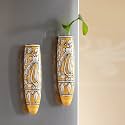 ExclusiveLane 'Mughal Heaven' Ceramic Handpainted Magnetic Planters Pot for Fridge Refrigerator Magnet Planter (Light Yellow & Enamel White, 1.9 x 1.5 x 7.2 Inch, 2 Pieces),EL-021-226