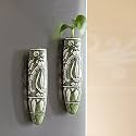 ExclusiveLane 'Mughal Heaven' Ceramic Handpainted Magnetic Planters Pot for Fridge Refrigerator Magnet Planter for Home &amp; Kitchen (Light Grey &amp; Enamel White, 1.9 x 1.5 x 7.2 Inch, 2 Pieces)