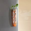ExclusiveLane 'Mughal Heaven' Ceramic Handpainted Magnetic Planters Pot for Fridge Refrigerator Magnet Planter for Home &amp; Kitchen (Orange &amp; Enamel White, 1.9 x 1.5 x 7.2 Inch, 1 Piece)