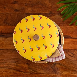 exclusivelane 39peacocks39 wooden chapati box for kitchen with lid  hand-eanmelled wooden roti box for kitchen chapati casseroles wooden serving casseroles serveware mango wood 8 inch 1140 ml
