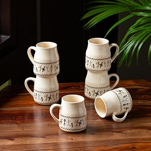 exclusivelane 39warli village tales39 ceramic tea cups set of 6 for tea cups ceramic 140 ml microwave safe dishwasher safe beige coffee cup set ceramic cups set of 6 tea cup ceramic drinkware