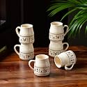 ExclusiveLane 'Warli Village Tales' Ceramic Tea Cups Set of 6 for Tea Cups Ceramic (140 ml, Microwave Safe, Dishwasher Safe, Beige)| Coffee Cup Set Ceramic Cups Set of 6 Tea Cup Ceramic Drinkware