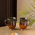 ExclusiveLane 'Amber' Ceramic Mugs Ceramic Coffee Mugs (Set of 2, Brown, Amber with Teal Tints, 350Ml)|Tea Mugs Ceramic Mugs Cups and Mugs for Coffee Milk Mugs Chai Mugs|