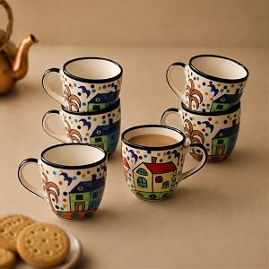 exclusivelane 39the hut morning companions39 ceramic tea cups set of 6 for tea cups ceramic 180 ml dishwasher amp microwave safe multicolor coffee cup set ceramic cups set of 6 tea cup ceramic