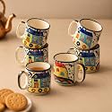 ExclusiveLane 'The Hut Hangouts' Ceramic Tea Cups Set of 6 for Tea Cups Ceramic (220 ml, Microwave Safe, Dishwasher Safe, Multicolor) | Coffee Cup Set Ceramic Cups Set of 6 Tea Cup Ceramic