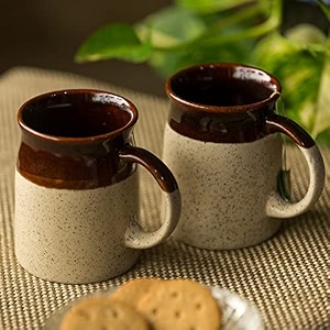 exclusivelane 39cocoa rims39 studio pottery ceramic coffee mugs set of 2 dark brown amp cream 320 ml microwave amp dishwasher safe  coffee mug ceramic cups coffee mugs for coffee cup set of 2 tea cups