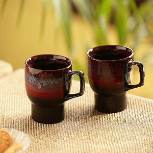exclusivelane 39crimson39 hand glazed ceramic coffee mugs set of 2 280 ml microwave safe amp dishwasher safeserving tea cups set milk mugs coffee mugs tea mugs ceramic mugs for coffee chai
