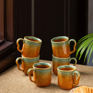 ExclusiveLane Pack of 6 Ceramic Hand-Engraved Coffee