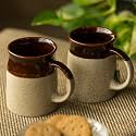 ExclusiveLane 'Cocoa Rims' Studio Pottery Ceramic Coffee Mugs Set of 2 (Dark Brown &amp; Cream, 320 ml, Microwave &amp; Dishwasher Safe) | Coffee Mug Ceramic Cups Coffee Mugs for Coffee Cup Set of 2 Tea Cups
