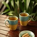 ExclusiveLane 'River Rims' Ceramic Coffee Mugs Set of 2 (Studio Pottery, 330 ml, Blue &amp; Yellow, Microwave &amp; Dishwasher Safe) | Ceramic Coffee Mug Coffee Cup Set of 2 Tea Mugs Set Tea Cups Ceramic Mugs