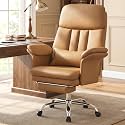 Executive Leather Office Chair with Footrest - High Back Ergonomic Desk Chair, Comfortable Lumbar Support, Soft Armrests, Adjustable Height Rocking Swivel Task Chair, Brown