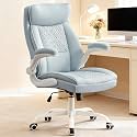 Executive Office Chair with High Back, Computer Desk Chair with Lumbar Support,Comfortable Leather Home Office Chairs 400lbs with Padded Flip-up Armrests, Adjustable Height,Tilting, LightBlue