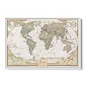 Executive World Push Pin Map – National Geographic Antique Style Canvas Travel Tracker – Extra Large Framed Wall Decor – White Float Frame – 34" x 51"