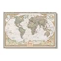 Executive World Push Pin Map – National Geographic Antique Style Canvas Travel Tracker – Extra Large Framed Wall Decor – Natural Float Frame – 34" x 51"