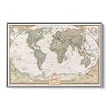 Executive World Push Pin Map – National Geographic Antique Style Canvas Travel Tracker – Extra Large Framed Wall Decor – Silver Float Frame – 34" x 51"