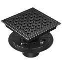 EXF 6-Inch Square Shower Floor Drain Matte Black with ABS Flange