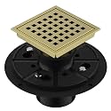 EXF Square Shower Drain 4-3/8 Inch Brushed Gold with ABS Flange
