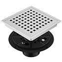 EXF Square Shower Floor Drain 6-Inch Brushed Nickel with ABS Flange