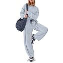 EXLURA Women Fall Cotton 2 Piece Sets Side Split Tops Matching Barrel Pants