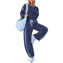 EXLURA Women Fall Cotton 2 Piece Sets Side Split Tops Matching Barrel Pants