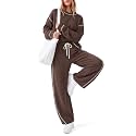 EXLURA Women Fall Cotton 2 Piece Sets Side Split Tops Matching Barrel Pants