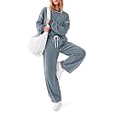 EXLURA Women Fall Cotton 2 Piece Sets Side Split Tops Matching Barrel Pants
