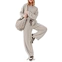 EXLURA Women Fall Cotton 2 Piece Sets Side Split Tops Matching Barrel Pants