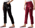 EXOLACE Pack of 2 Women Printed Black, Maroon Track Pants