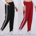 EXOLACE Pack of 2 Women Striped Black, Dark Blue Track Pants