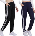 EXOLACE Pack of 2 Women Striped Dark Blue, Black Track Pants