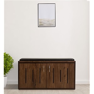 wooden 2-door shoe rack with bench living room storage