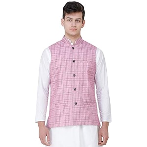 exotic india nehru jacket with double check pattern and front pockets