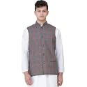 Exotic India Nehru Jacket with Double Check Pattern and Front Pockets