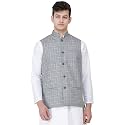 Exotic India Nehru Jacket with Double Check Pattern and Front Pockets