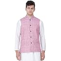 Exotic India Nehru Jacket with Double Check Pattern and Front Pockets